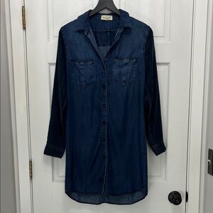 Cloth & Stone Dark Blue Chambray Long Sleeve Mini Shirt Dress - Size Small